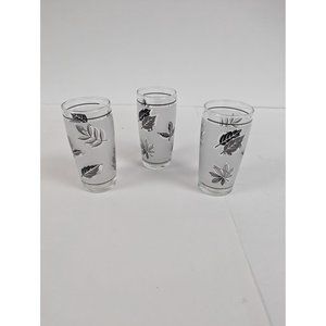 Set of 3 Vintage Libbey Silver Leaf Frosted Glasses 3 7/8" by 1 7/8"